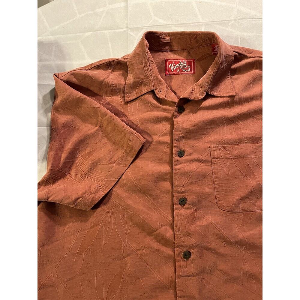 Woody's Retro Lounge Shirt Mens XL Rust Floral Textured Short Sleeve Button Up
